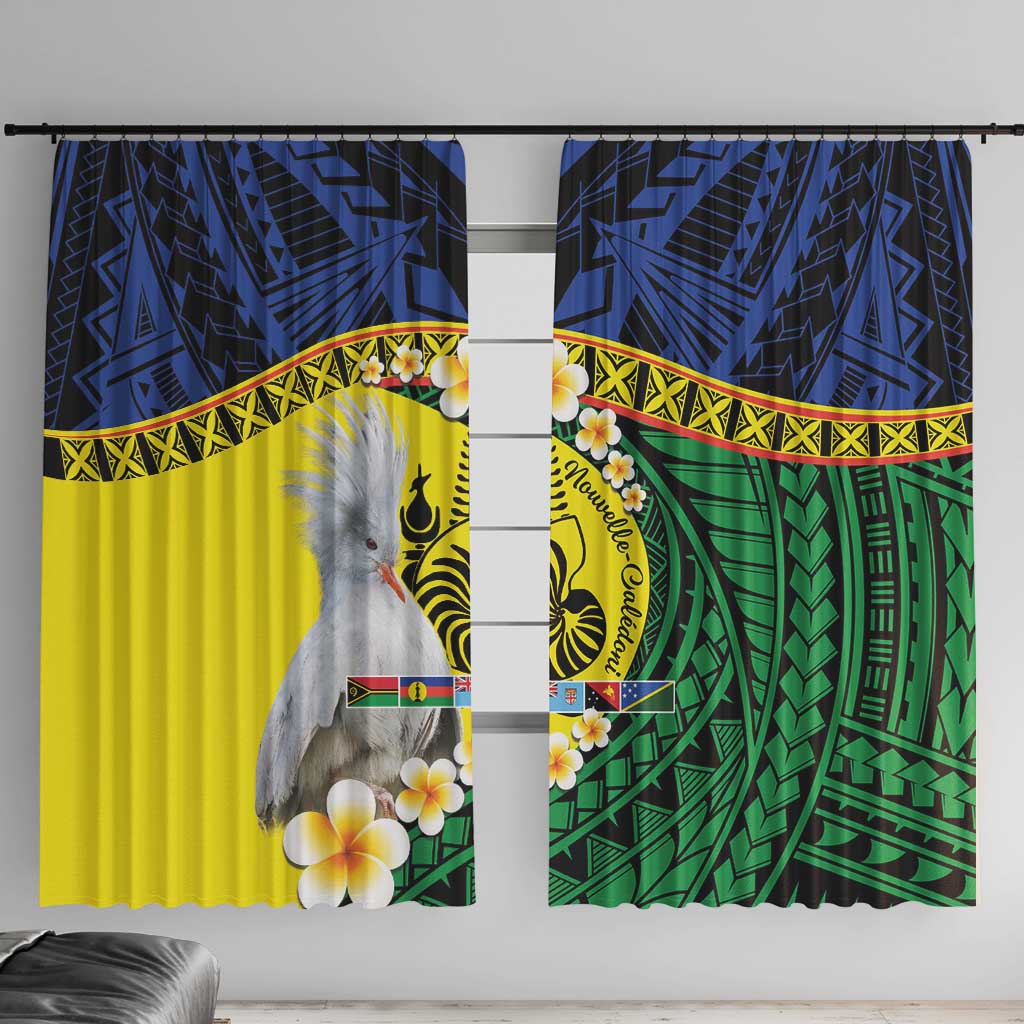 Melanesian New Caledonia Window Curtain Plumeria Kagu Bird and Nautilus Shell LT9 With Hooks Blue - Polynesian Pride