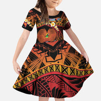Melanesian Papua New Guinea Family Matching Long Sleeve Bodycon Dress and Hawaiian Shirt Plumeria Bird of Paradise Tribal LT9 Daughter's Dress Red - Polynesian Pride