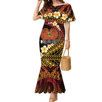 Melanesian Papua New Guinea Family Matching Mermaid Dress and Hawaiian Shirt Plumeria Bird of Paradise Tribal LT9 Mom's Dress Red - Polynesian Pride