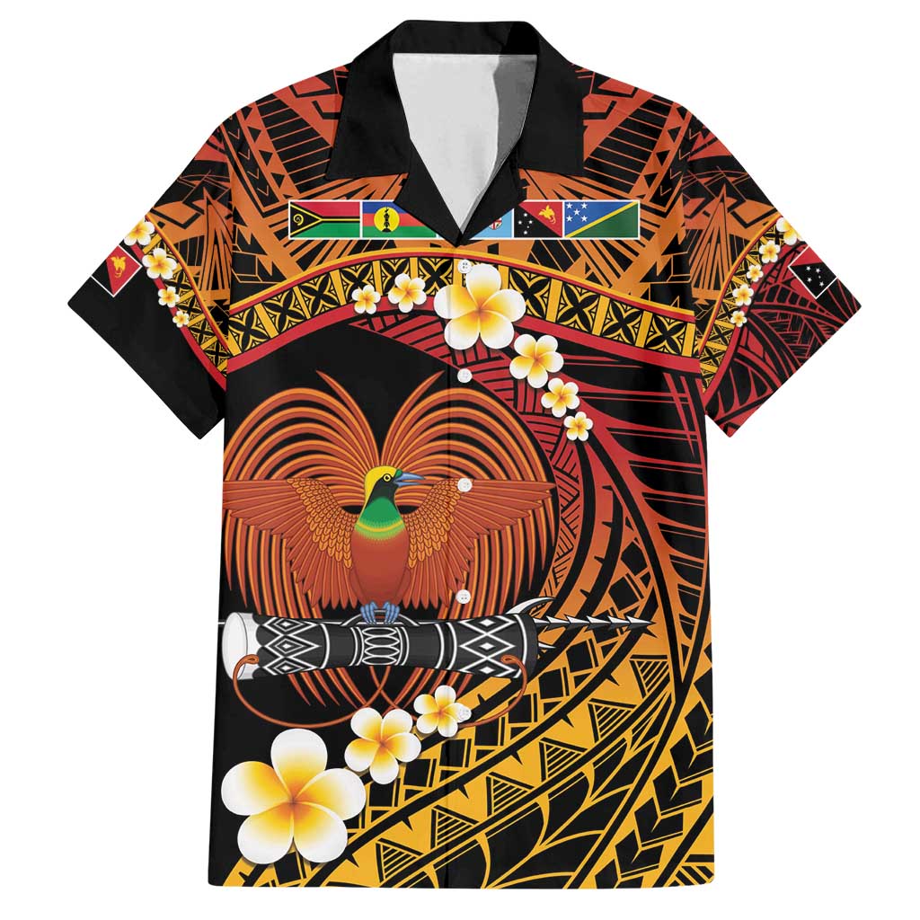 Melanesian Papua New Guinea Family Matching Off Shoulder Short Dress and Hawaiian Shirt Plumeria Bird of Paradise Tribal LT9 Dad's Shirt - Short Sleeve Red - Polynesian Pride