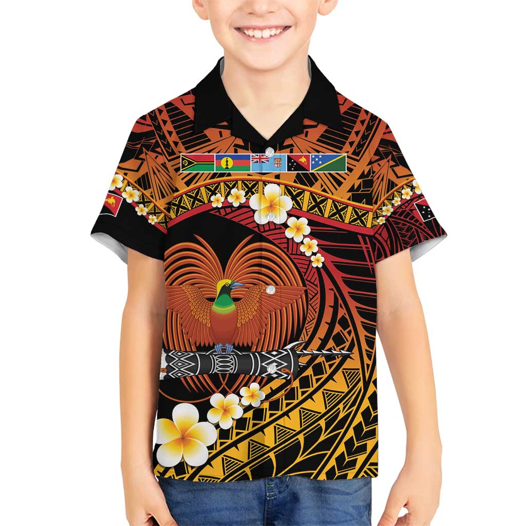 Melanesian Papua New Guinea Family Matching Off Shoulder Short Dress and Hawaiian Shirt Plumeria Bird of Paradise Tribal LT9 Son's Shirt Red - Polynesian Pride