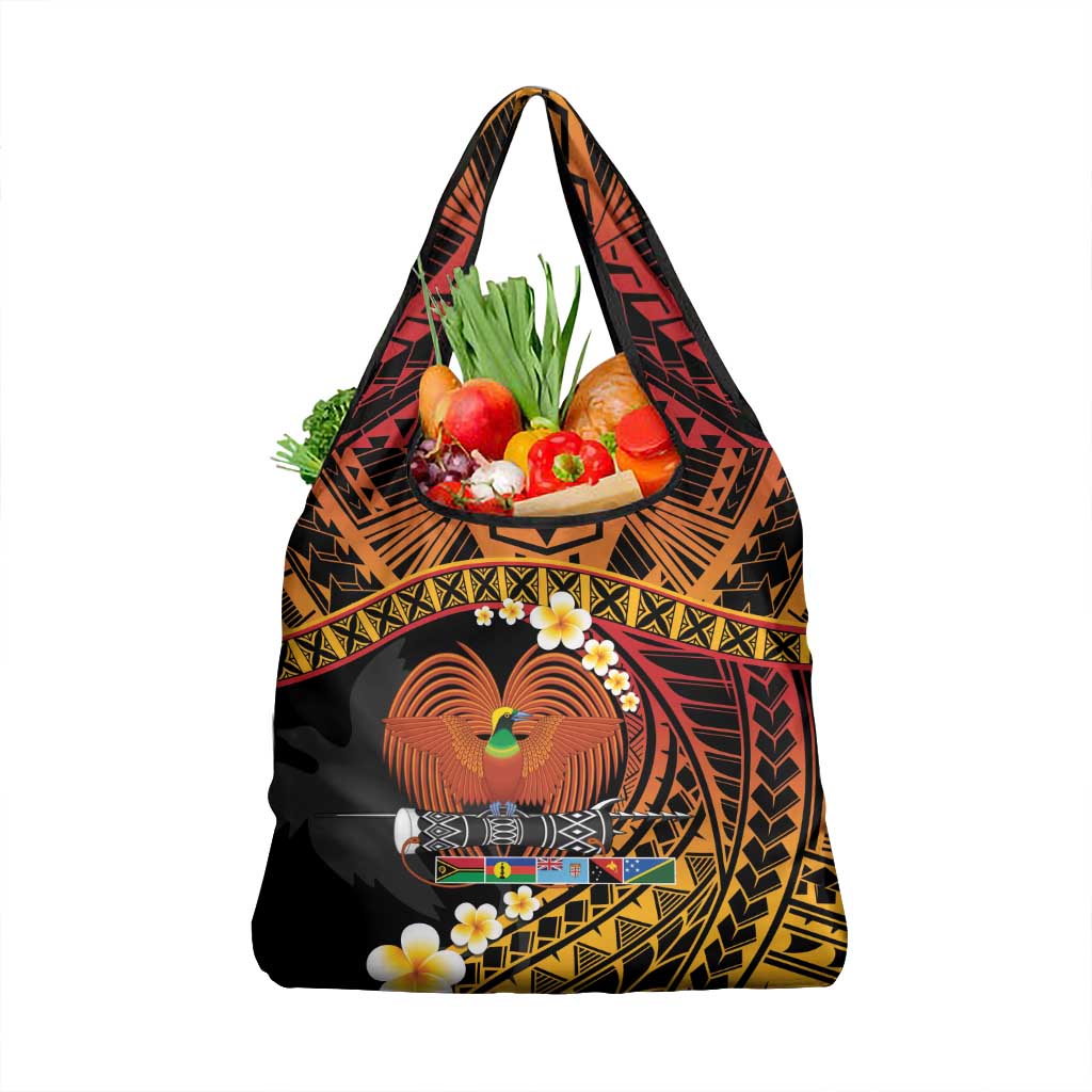 Melanesian Papua New Guinea Grocery Bag Plumeria Bird of Paradise Tribal