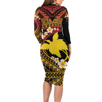 Melanesian Papua New Guinea Long Sleeve Bodycon Dress Plumeria Bird of Paradise Tribal LT9 - Polynesian Pride