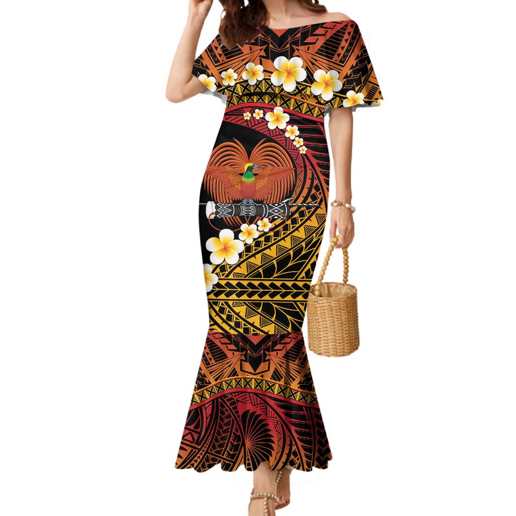 Melanesian Papua New Guinea Mermaid Dress Plumeria Bird of Paradise Tribal LT9 Women Red - Polynesian Pride