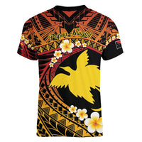 Melanesian Papua New Guinea Women V-Neck T-Shirt Plumeria Bird of Paradise Tribal