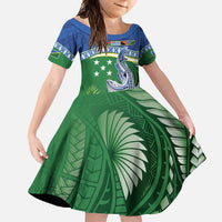 Melanesian Solomon Islands Family Matching Long Sleeve Bodycon Dress and Hawaiian Shirt Tropical Shark Tattoo LT9 Daughter's Dress Blue - Polynesian Pride
