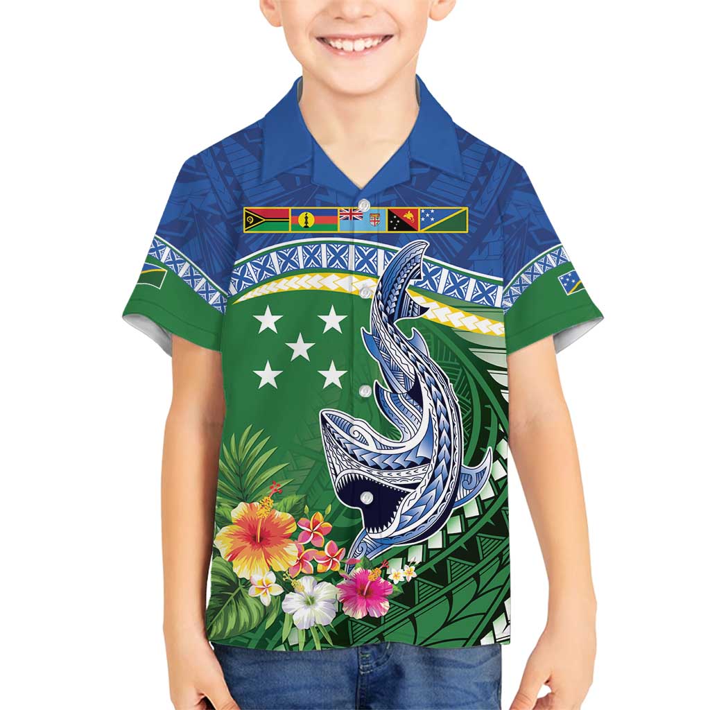 Melanesian Solomon Islands Family Matching Off Shoulder Maxi Dress and Hawaiian Shirt Tropical Shark Tattoo