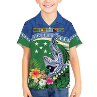 Melanesian Solomon Islands Kid Hawaiian Shirt Tropical Shark Tattoo LT9 Kid Blue - Polynesian Pride