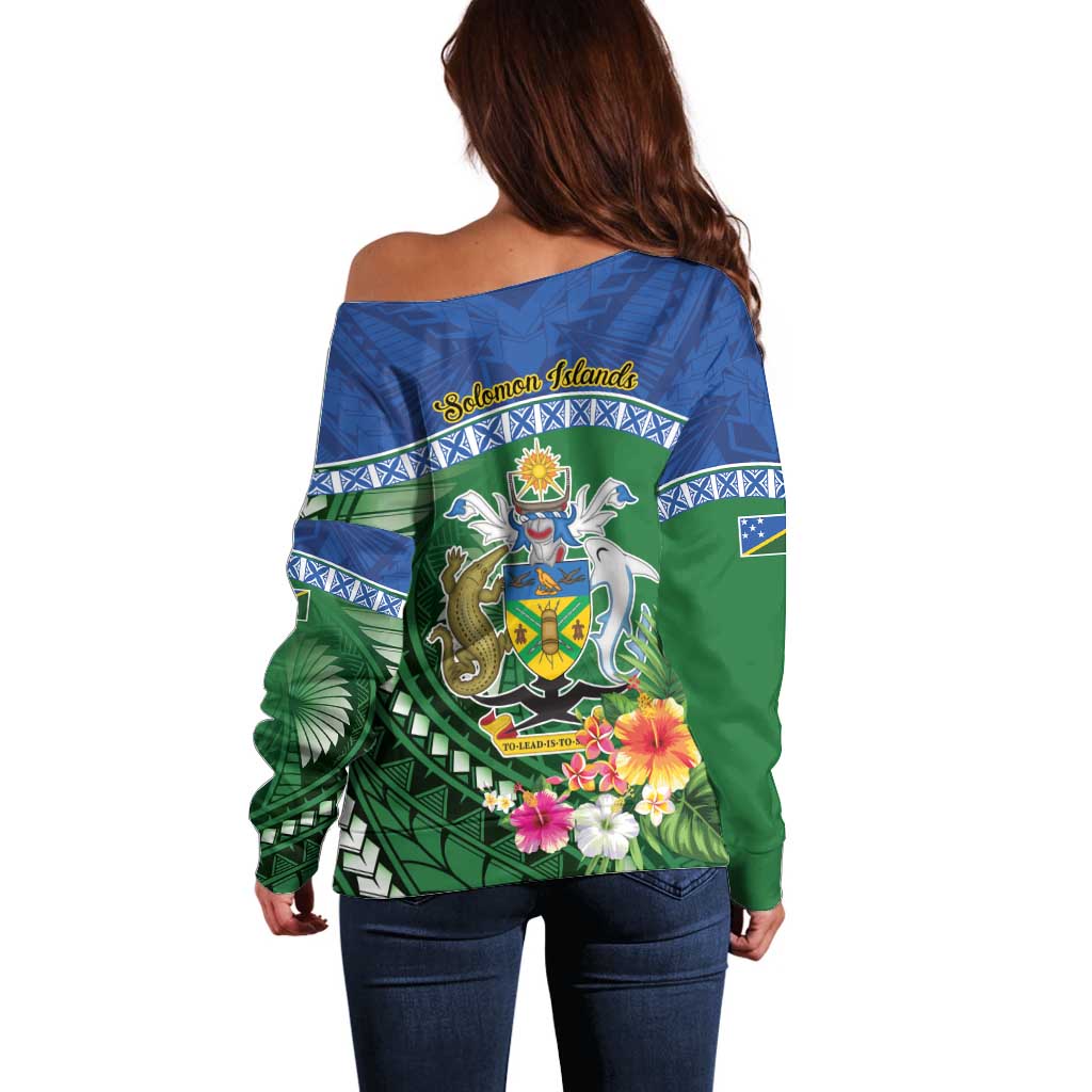 Melanesian Solomon Islands Off Shoulder Sweater Tropical Shark Tattoo