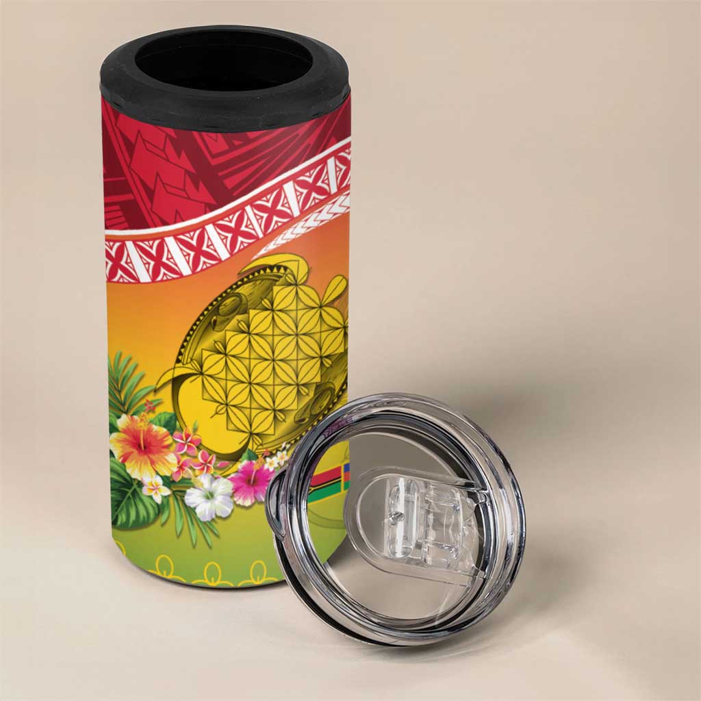 Melanesian Ni-Vanuatu 4 in 1 Can Cooler Tumbler Sea Turtle with Sand Drawing Pattern