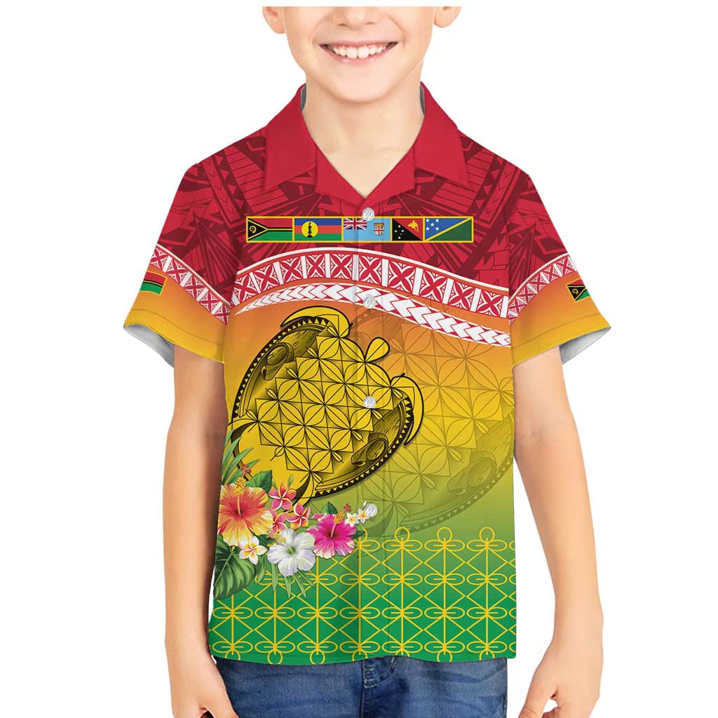 Melanesian Ni-Vanuatu Family Matching Mermaid Dress and Hawaiian Shirt Sea Turtle with Sand Drawing Pattern LT9 Son's Shirt Reggae - Polynesian Pride