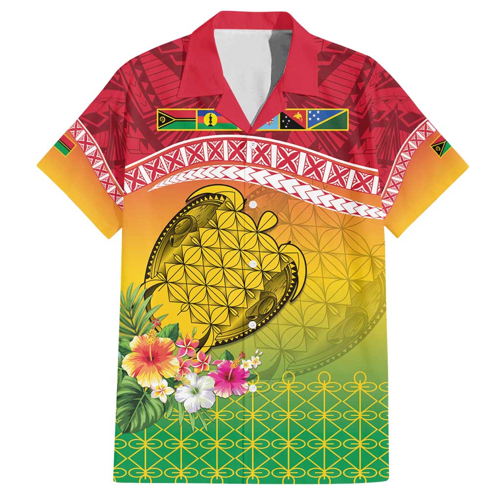 Melanesian Ni-Vanuatu Family Matching Off Shoulder Maxi Dress and Hawaiian Shirt Sea Turtle with Sand Drawing Pattern LT9 Dad's Shirt - Short Sleeve Reggae - Polynesian Pride