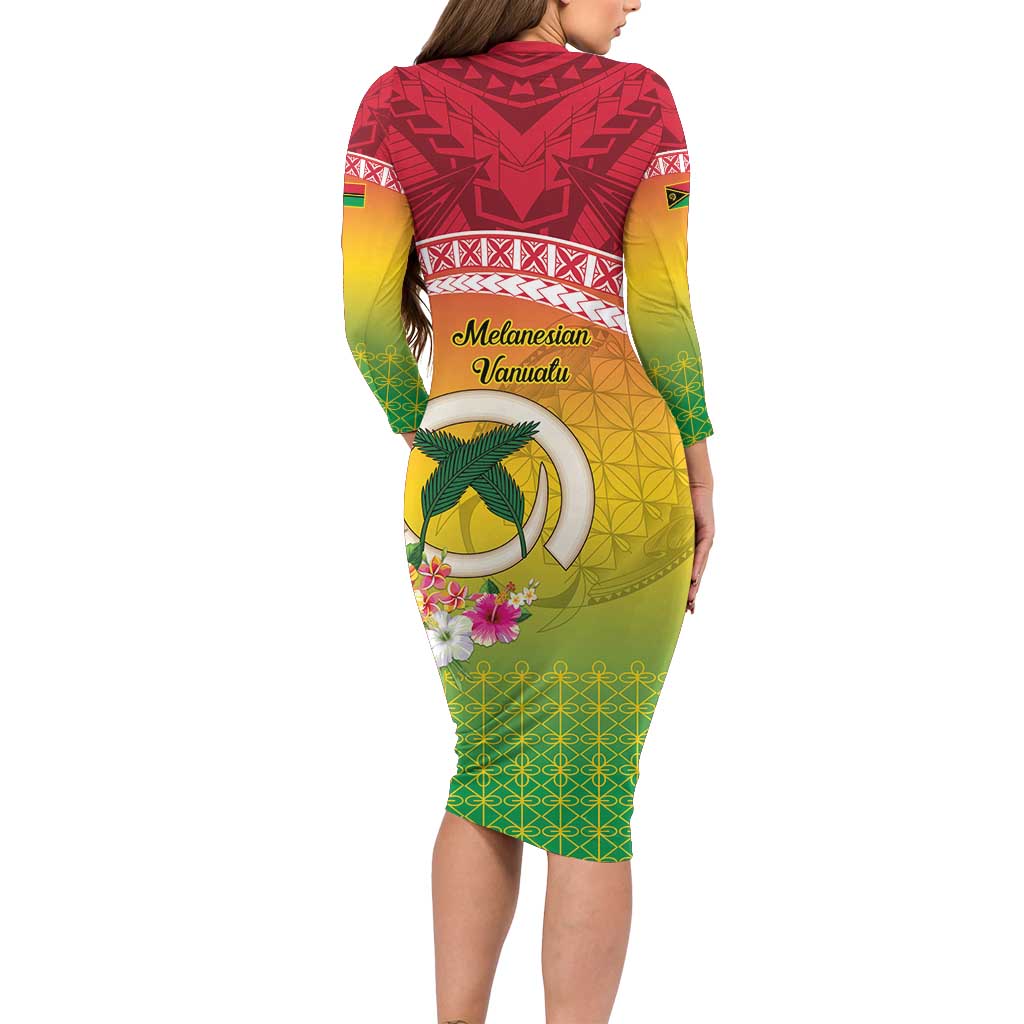 Melanesian Ni-Vanuatu Long Sleeve Bodycon Dress Sea Turtle with Sand Drawing Pattern LT9 - Polynesian Pride