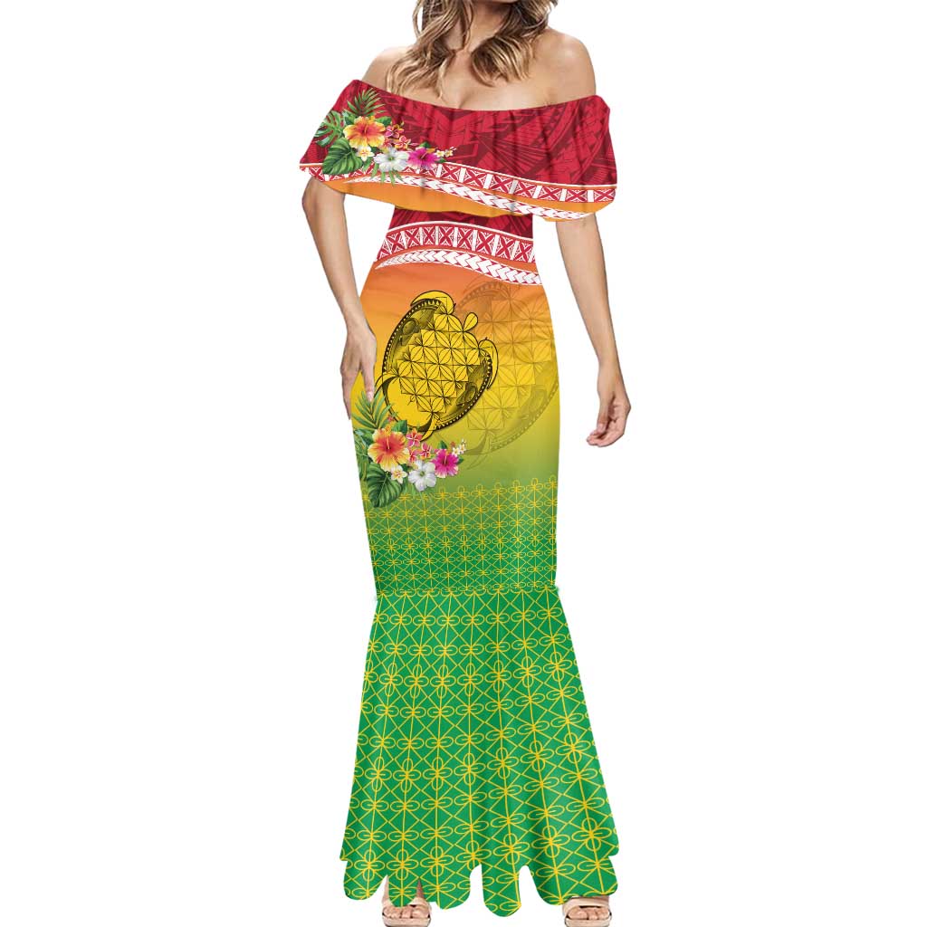 Melanesian Ni-Vanuatu Mermaid Dress Sea Turtle with Sand Drawing Pattern LT9 - Polynesian Pride