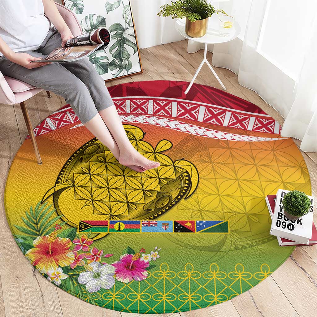 Melanesian Ni-Vanuatu Round Carpet Sea Turtle with Sand Drawing Pattern LT9 - Polynesian Pride