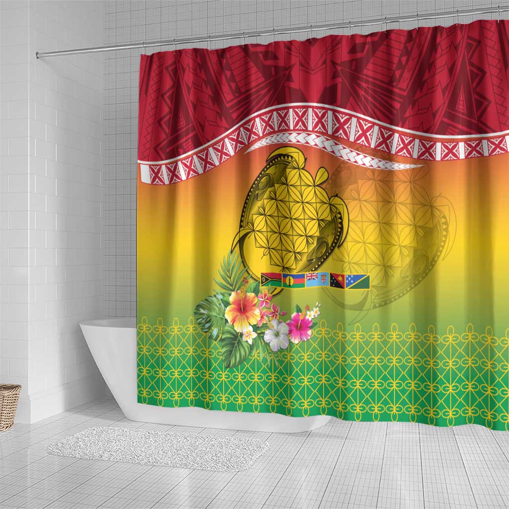 Melanesian Ni-Vanuatu Shower Curtain Sea Turtle with Sand Drawing Pattern LT9 - Polynesian Pride