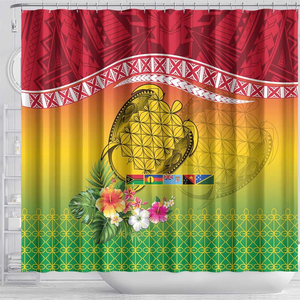 Melanesian Ni-Vanuatu Shower Curtain Sea Turtle with Sand Drawing Pattern LT9 - Polynesian Pride