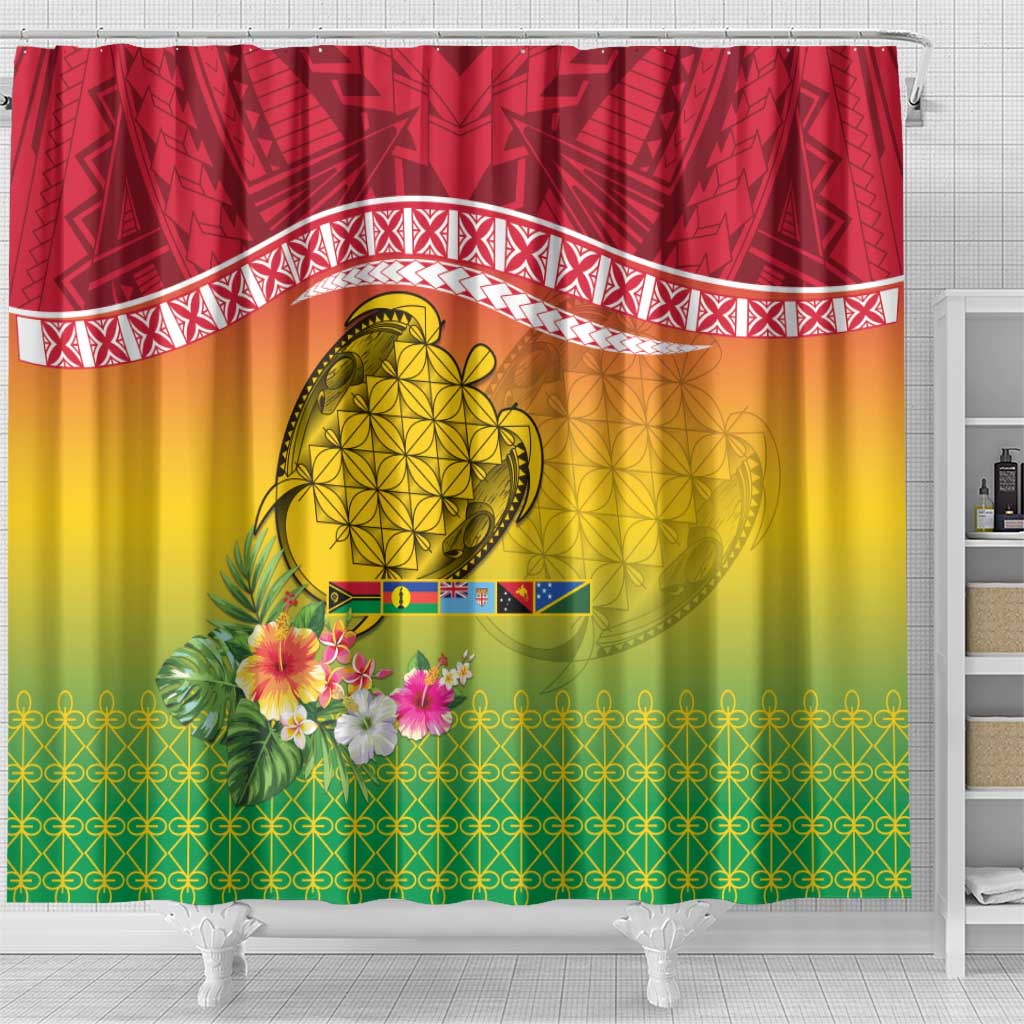 Melanesian Ni-Vanuatu Shower Curtain Sea Turtle with Sand Drawing Pattern LT9 - Polynesian Pride