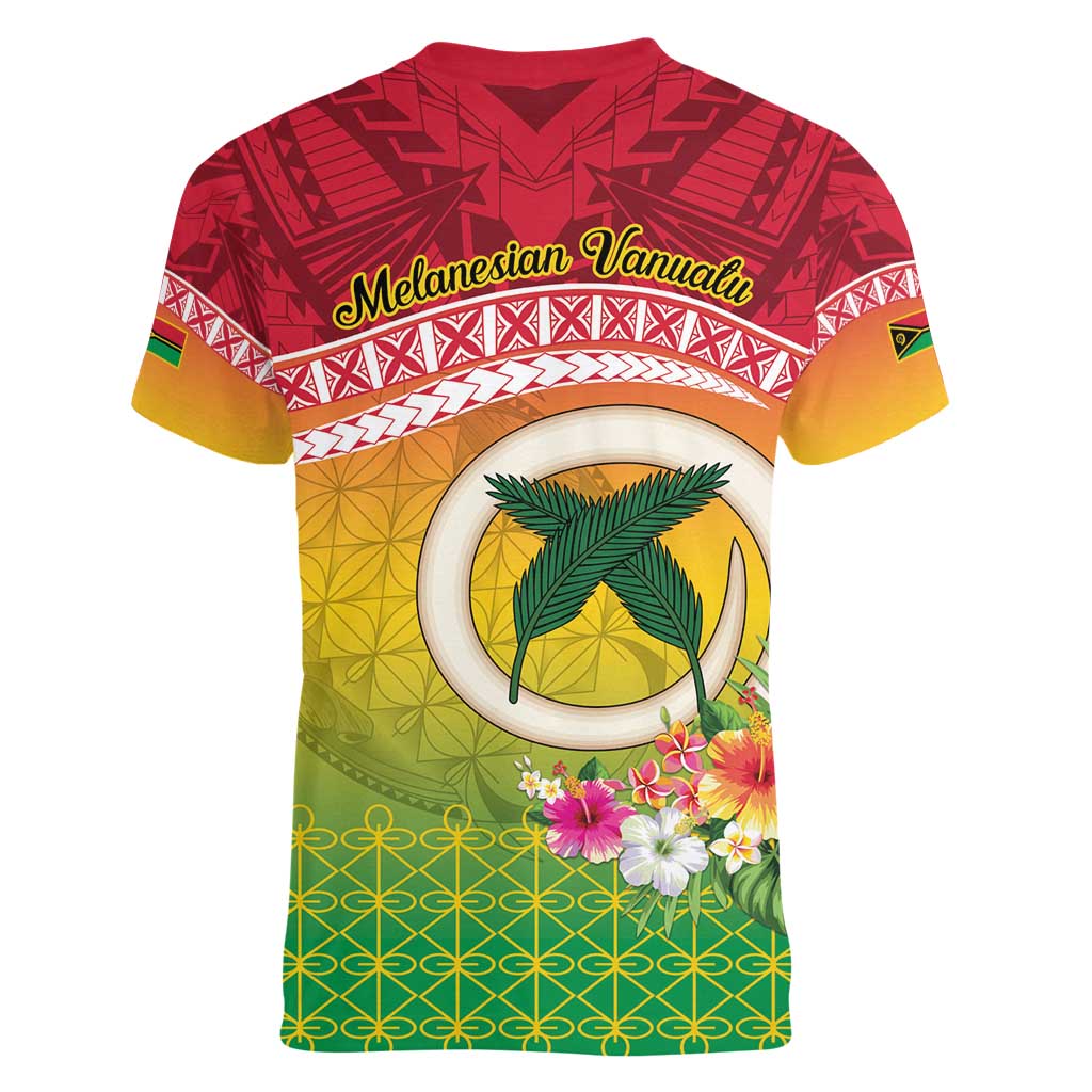 Melanesian Ni-Vanuatu Women V-Neck T-Shirt Sea Turtle with Sand Drawing Pattern LT9 - Polynesian Pride