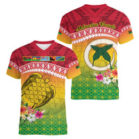 Melanesian Ni-Vanuatu Women V-Neck T-Shirt Sea Turtle with Sand Drawing Pattern LT9 - Polynesian Pride
