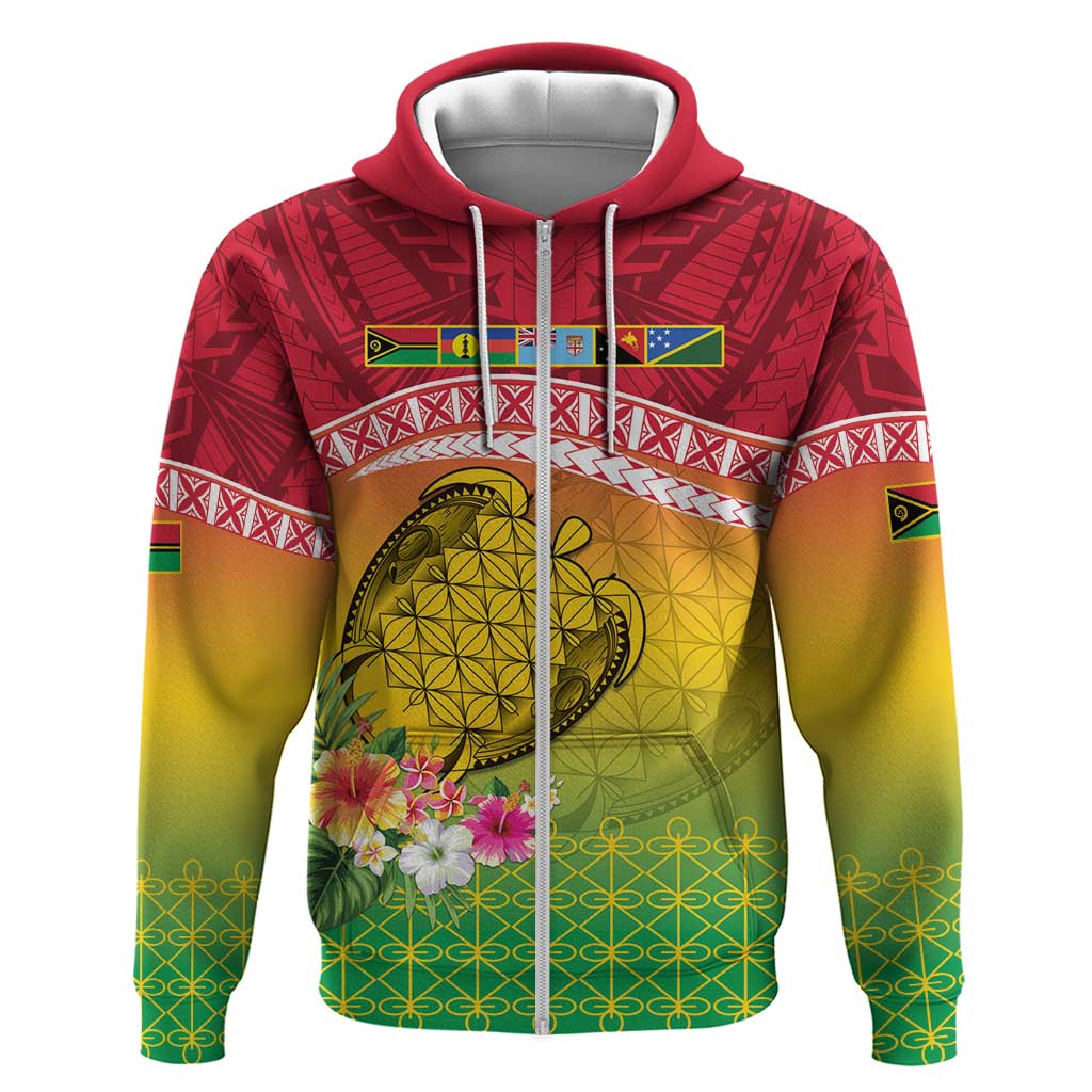 Melanesian Ni-Vanuatu Zip Hoodie Sea Turtle with Sand Drawing Pattern LT9 Zip Hoodie Reggae - Polynesian Pride