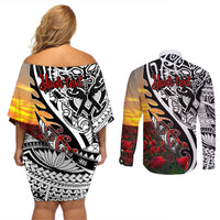 Personalised New Zealand Waitangi and ANZAC day Couples Matching Off Shoulder Short Dress and Long Sleeve Button Shirt LT9 - Polynesian Pride