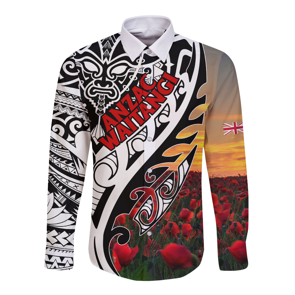 Personalised New Zealand Waitangi and ANZAC day Long Sleeve Button Shirt LT9 Unisex White - Polynesian Pride