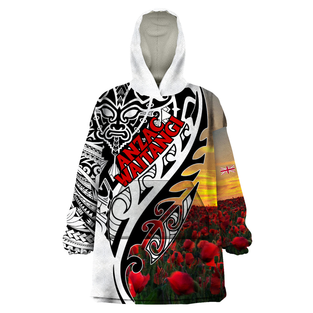 Personalised New Zealand Waitangi and ANZAC day Wearable Blanket Hoodie LT9 One Size White - Polynesian Pride
