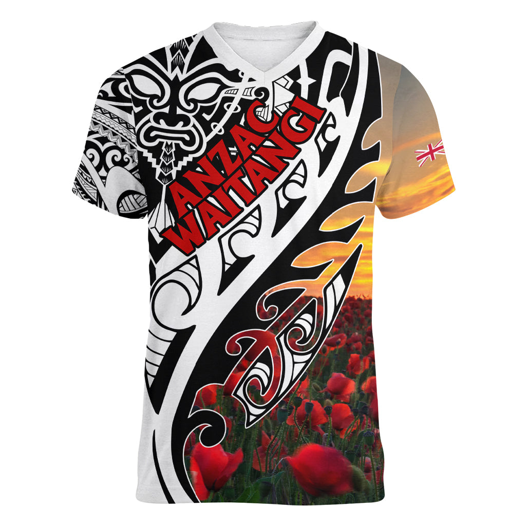 Personalised New Zealand Waitangi and ANZAC day Women V Neck T Shirt LT9 Female White - Polynesian Pride