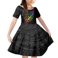 Personalised New Zealand Wellington Pride Family Matching Mermaid Dress and Hawaiian Shirt Maori Fern with Pride Flag 2024 LT9 Daughter's Dress Black - Polynesian Pride