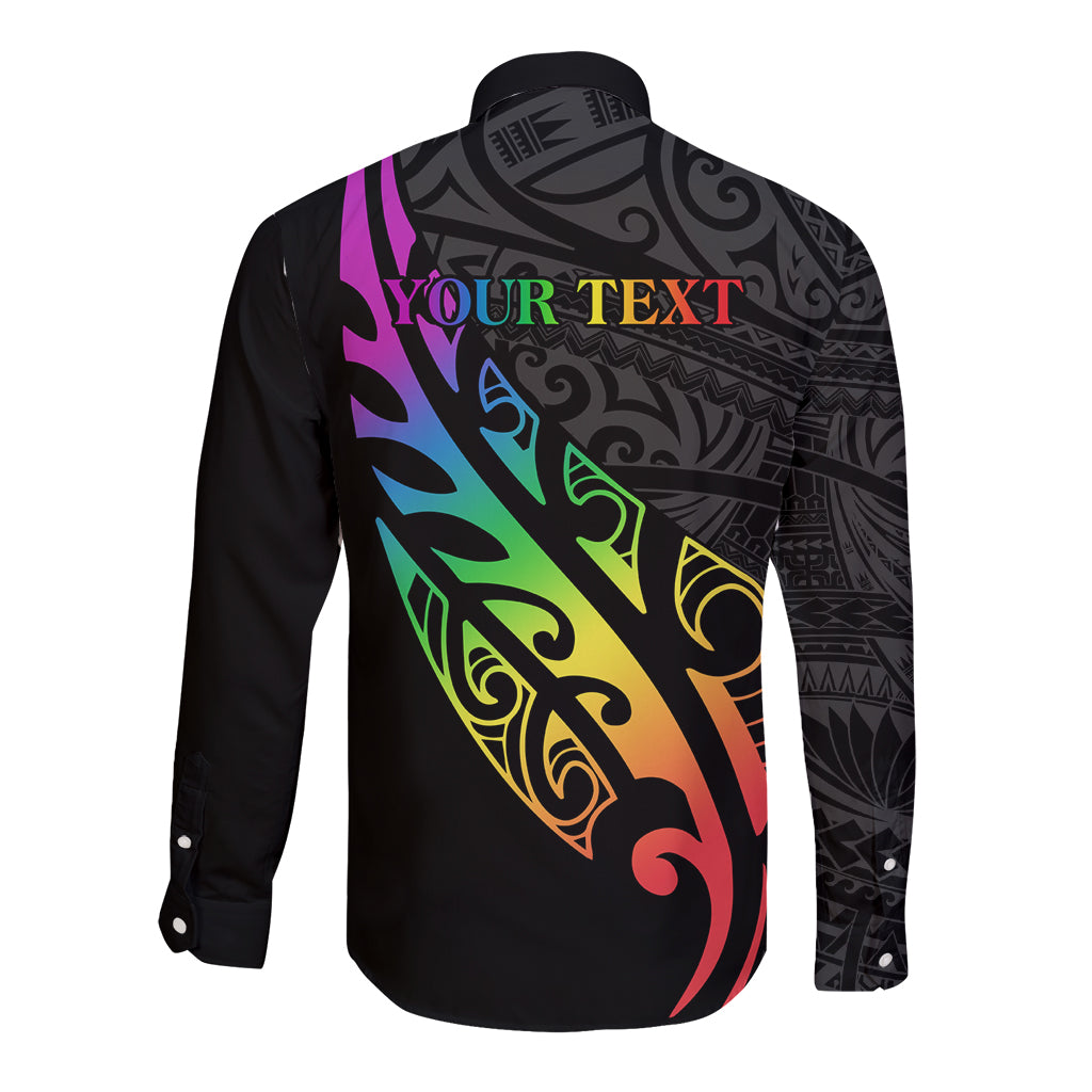 Personalised New Zealand Wellington Pride Long Sleeve Button Shirt Maori Fern with Pride Flag 2024 LT9 - Polynesian Pride