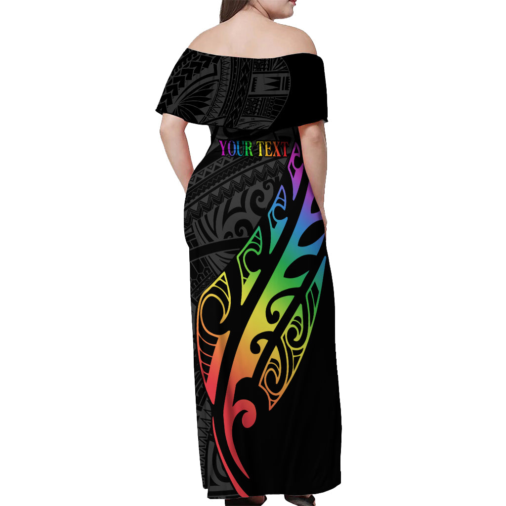 Personalised New Zealand Wellington Pride Off Shoulder Maxi Dress Maori Fern with Pride Flag 2024 LT9 - Polynesian Pride