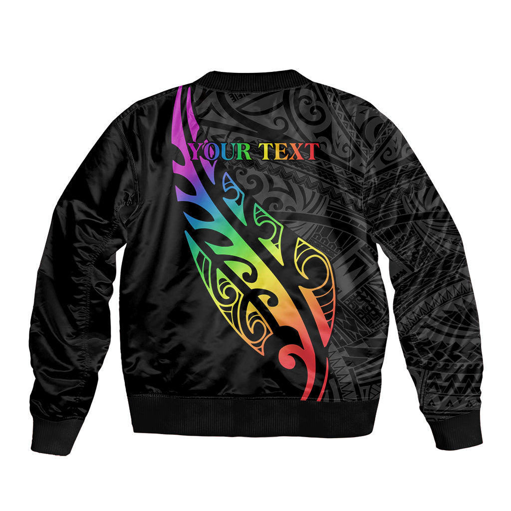 Personalised New Zealand Wellington Pride Sleeve Zip Bomber Jacket Maori Fern with Pride Flag 2024 LT9 - Polynesian Pride