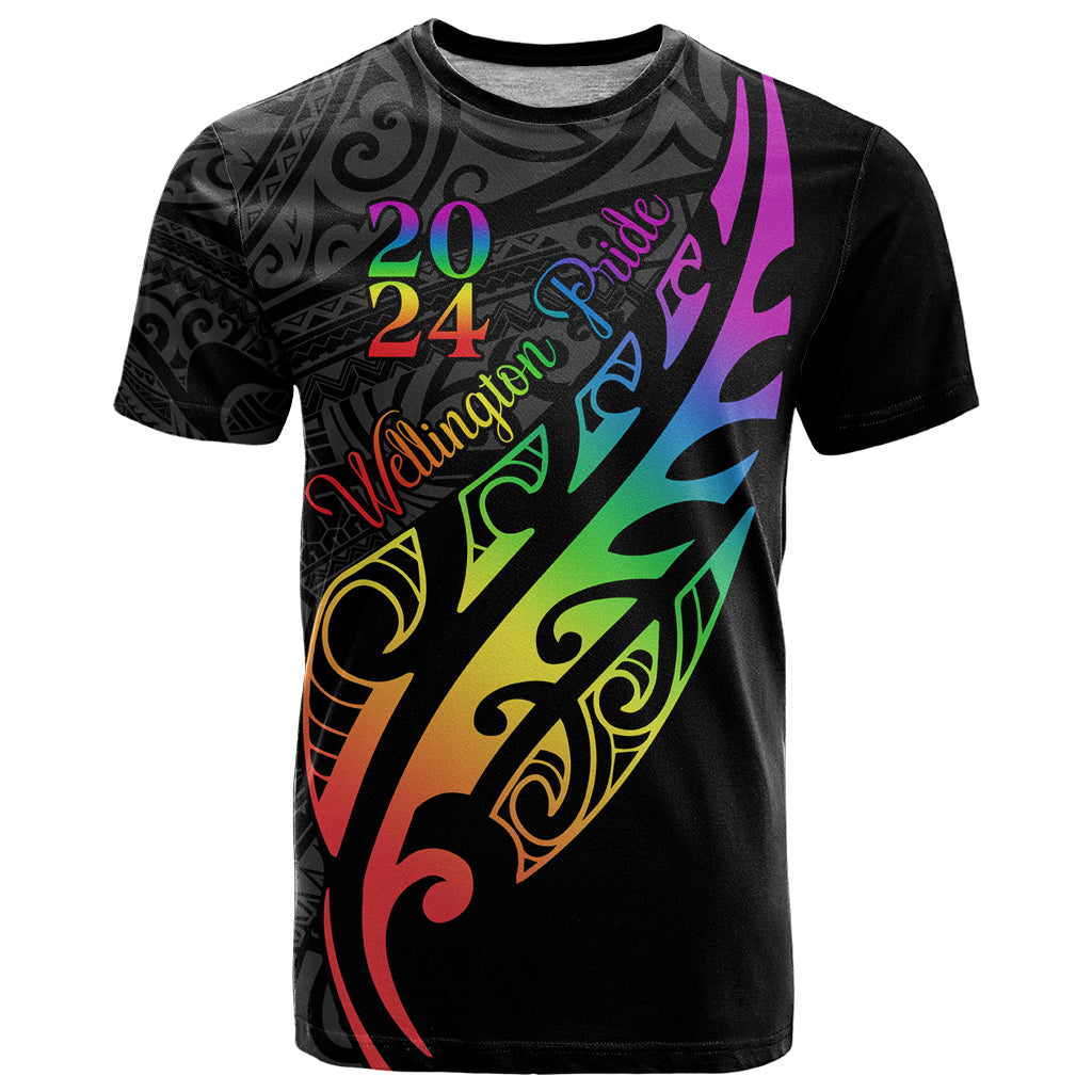 Personalised New Zealand Wellington Pride T Shirt Maori Fern with Pride Flag 2024 LT9 Black - Polynesian Pride