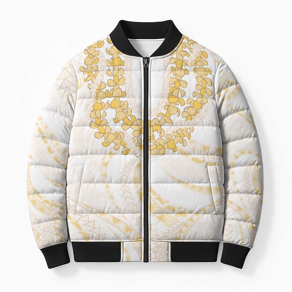 Aloha Lei Onaona Bomber Puffer Jacket Beige Hawaiian Tribal Pattern - Polynesian Pride