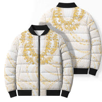 Aloha Lei Onaona Bomber Puffer Jacket Beige Hawaiian Tribal Pattern - Polynesian Pride