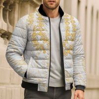 Aloha Lei Onaona Bomber Puffer Jacket Beige Hawaiian Tribal Pattern - Polynesian Pride