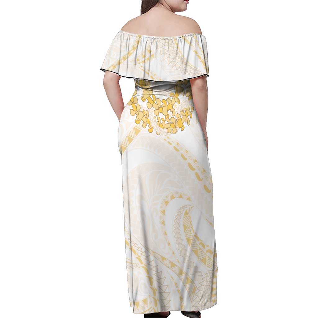 Aloha Lei Onaona Family Matching Off Shoulder Maxi Dress and Hawaiian Shirt Beige Hawaiian Tribal Pattern