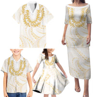 Aloha Lei Onaona Family Matching Puletasi and Hawaiian Shirt Beige Hawaiian Tribal Pattern