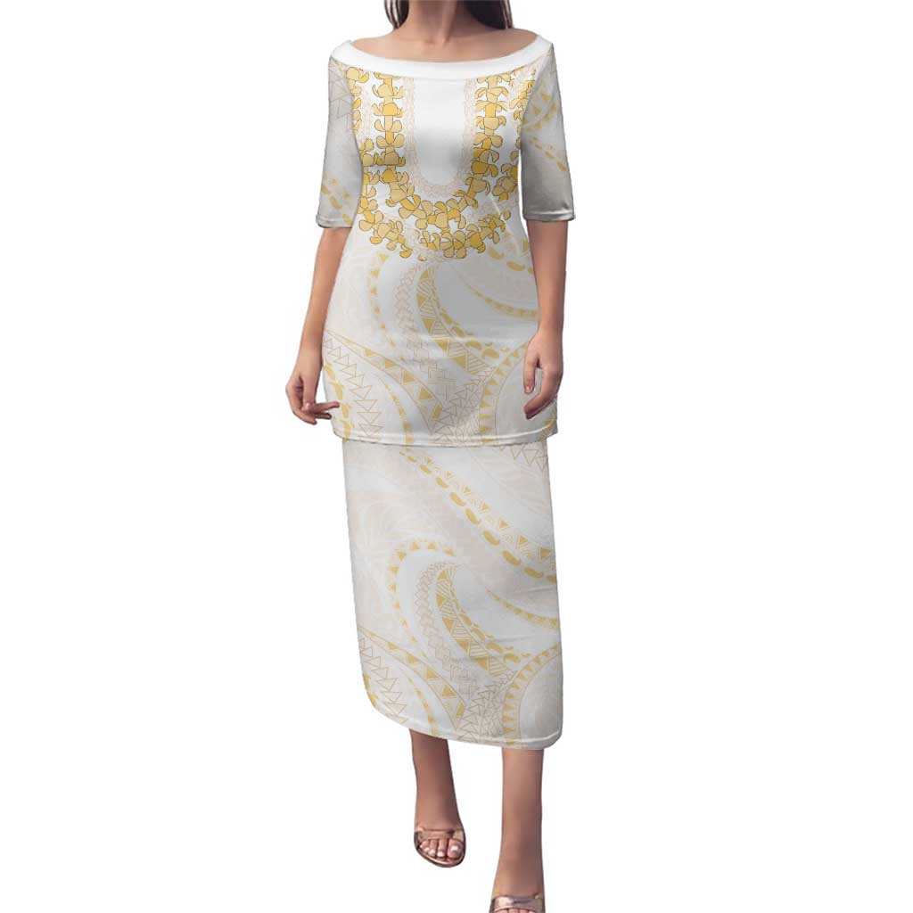 Aloha Lei Onaona Family Matching Puletasi and Hawaiian Shirt Beige Hawaiian Tribal Pattern