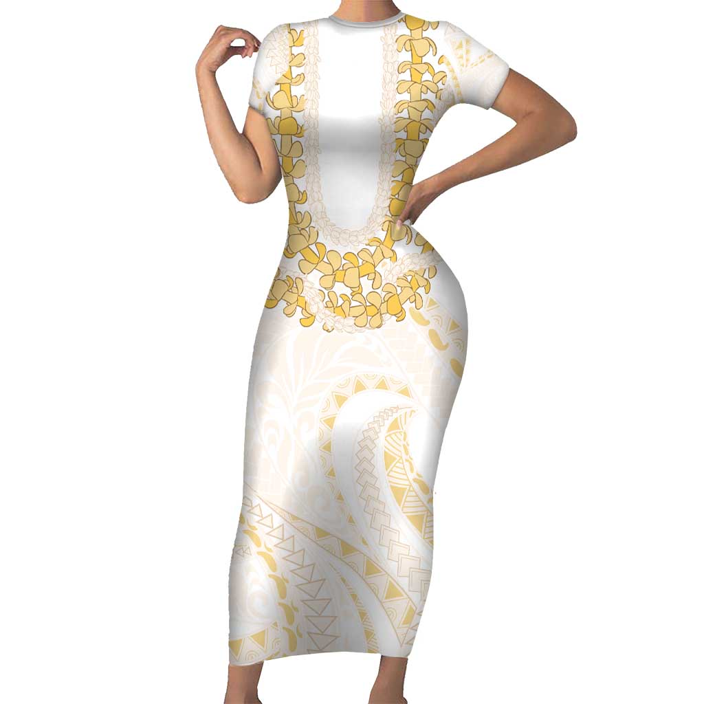 Aloha Lei Onaona Family Matching Short Sleeve Bodycon Dress and Hawaiian Shirt Beige Hawaiian Tribal Pattern