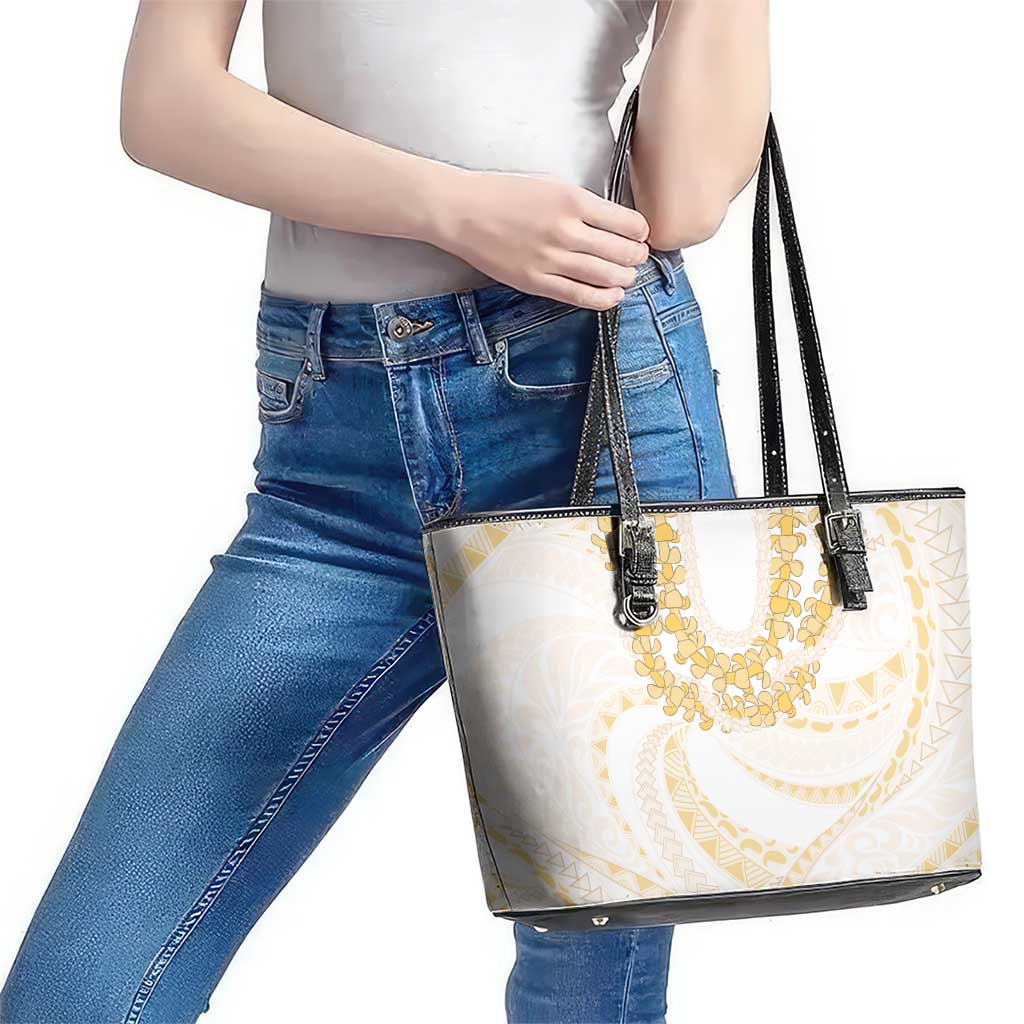 Aloha Lei Onaona Leather Tote Bag Beige Hawaiian Tribal Pattern