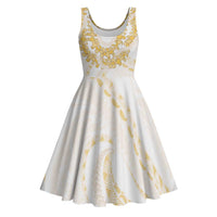 Aloha Lei Onaona Midi Dress Beige Hawaiian Tribal Pattern - Polynesian Pride