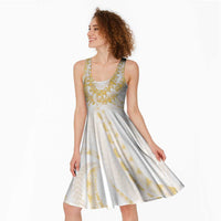 Aloha Lei Onaona Midi Dress Beige Hawaiian Tribal Pattern - Polynesian Pride