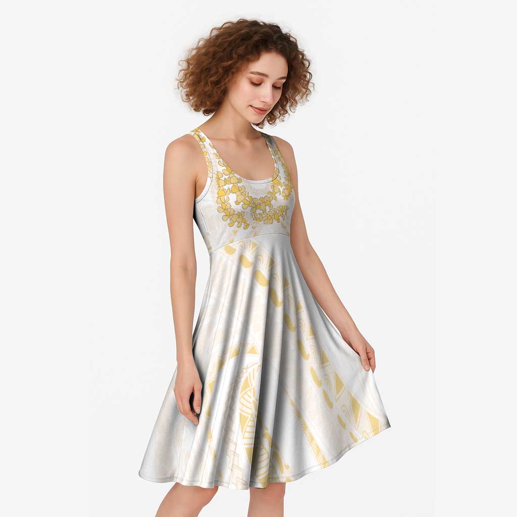 Aloha Lei Onaona Midi Dress Beige Hawaiian Tribal Pattern - Polynesian Pride