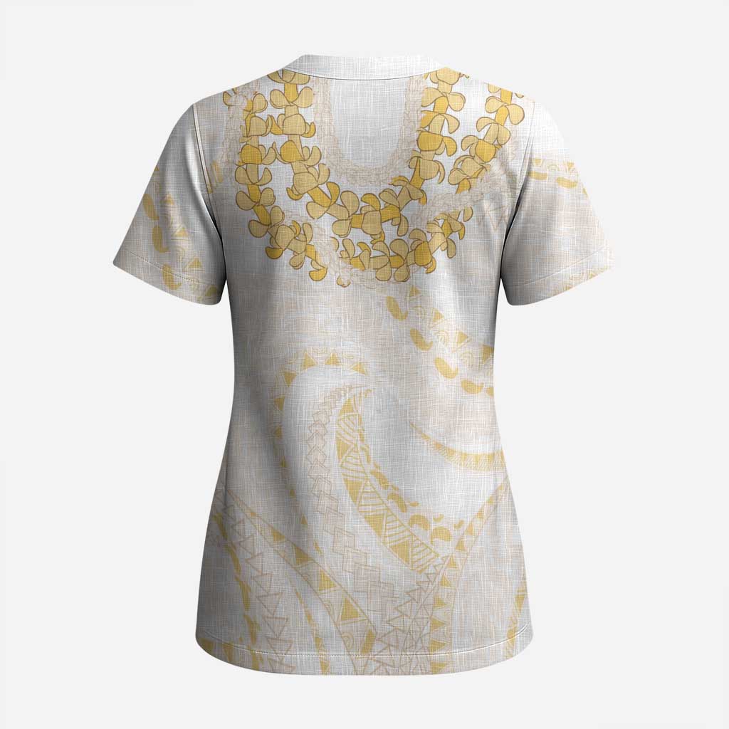 Aloha Lei Onaona Scrub Top Beige Hawaiian Tribal Pattern - Polynesian Pride