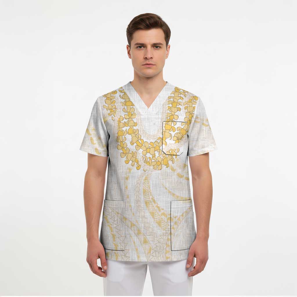 Aloha Lei Onaona Scrub Top Beige Hawaiian Tribal Pattern - Polynesian Pride