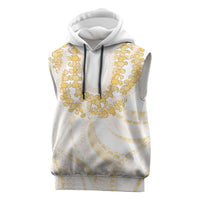 Aloha Lei Onaona Sleeveless Hoodie Beige Hawaiian Tribal Pattern - Polynesian Pride