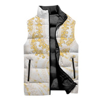 Aloha Lei Onaona Sleeveless Puffer Jacket Beige Hawaiian Tribal Pattern - Polynesian Pride