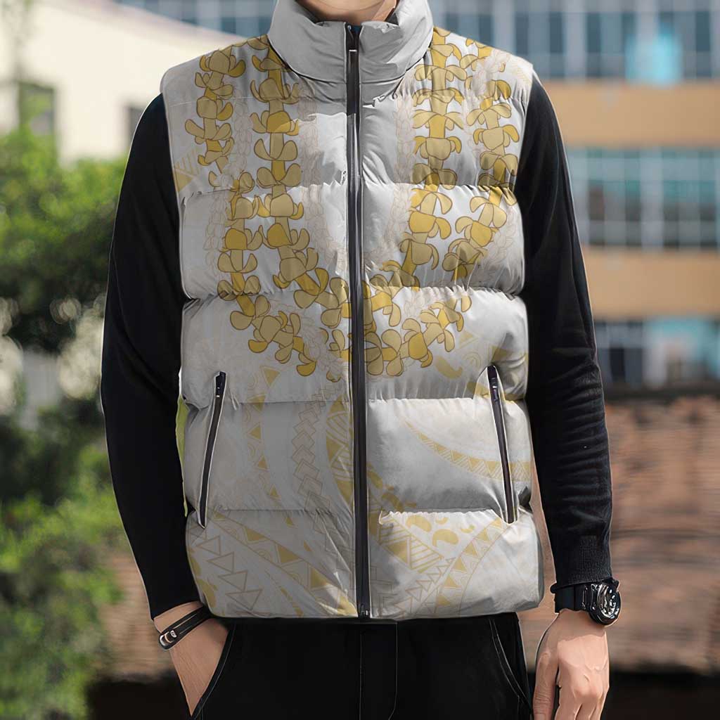 Aloha Lei Onaona Sleeveless Puffer Jacket Beige Hawaiian Tribal Pattern - Polynesian Pride